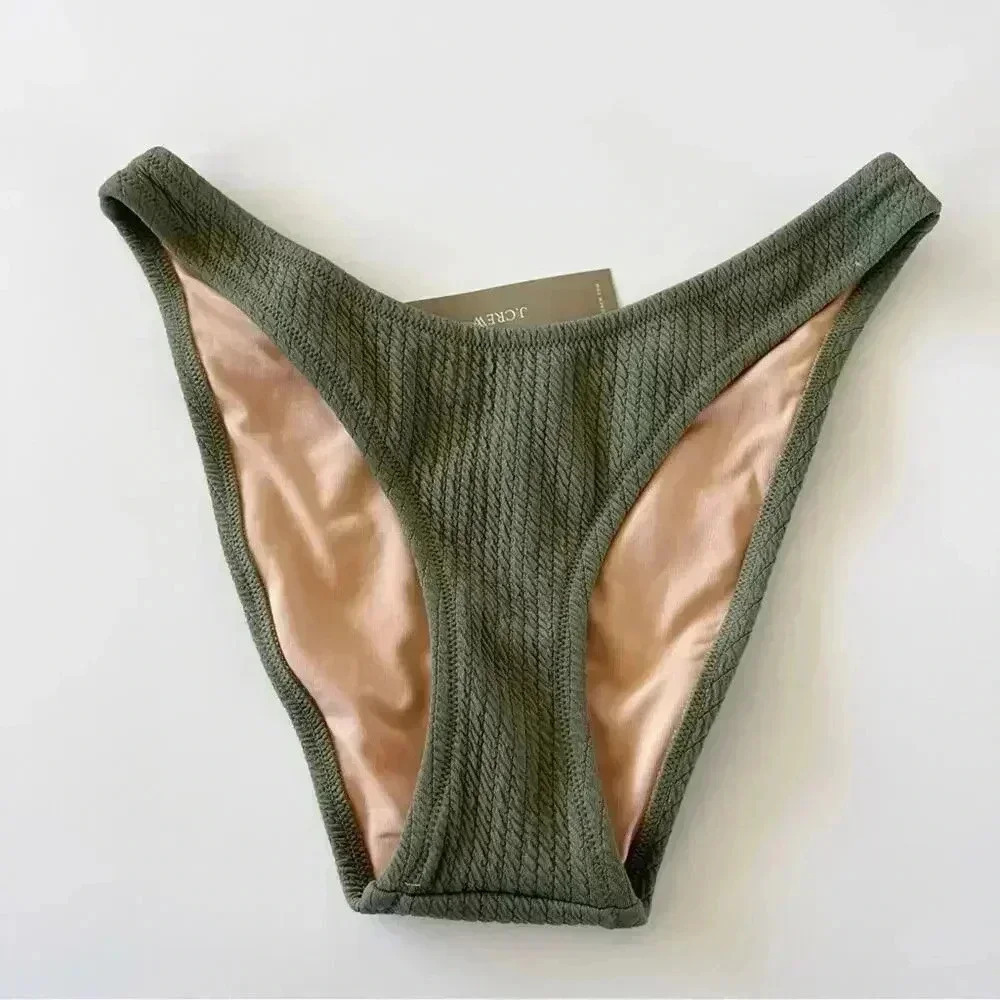 J Crew Textured curved waist cheeky bikini bottom in Green Size XS NWT